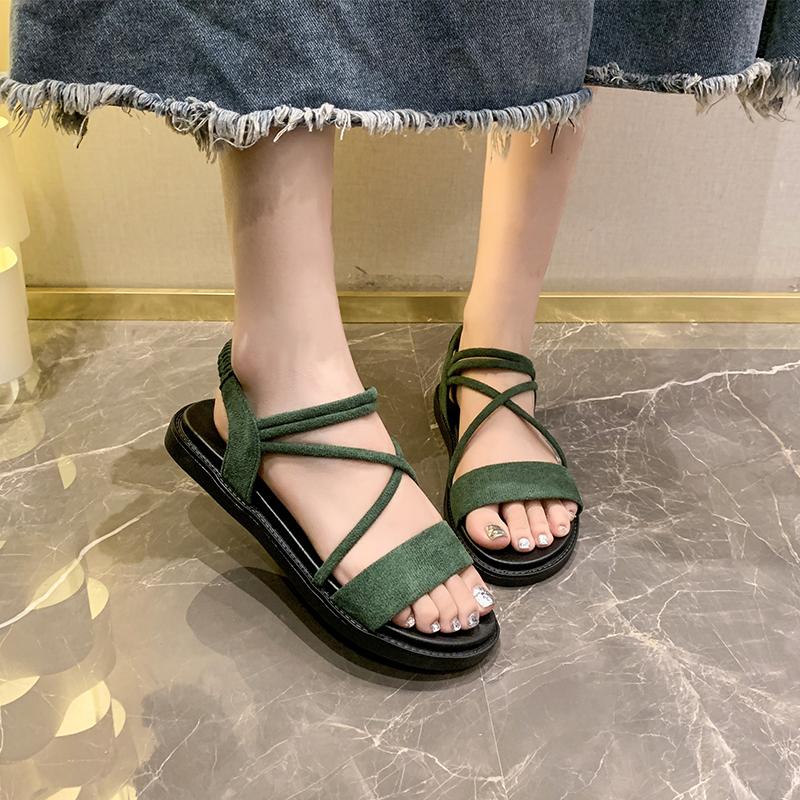 Roman Sandals Women's Summer New Round Toe Open Toe Thin Strap Soft Sole Non-slip Wear-resistant Flat Beach Shoes