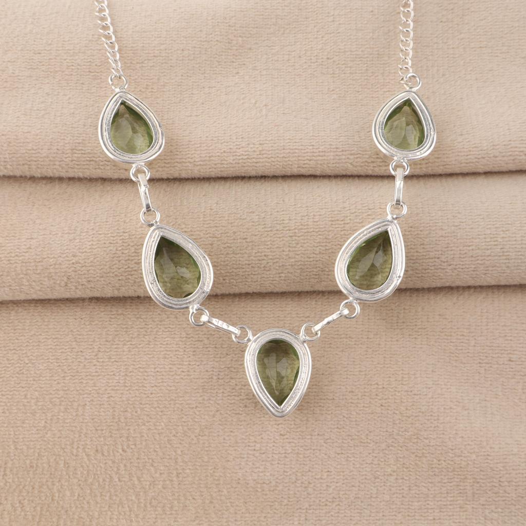 Green Amethyst Gemstone Silver Necklace 925 Sterling Silver Handmade Necklace For Women RN-1-12