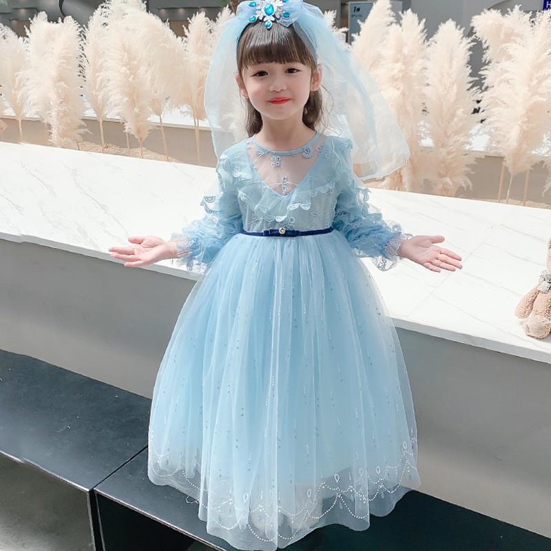 Girls Princess Dress Long Sleeve Cartoon Tutu Skirt 3-8 Years Old Kids