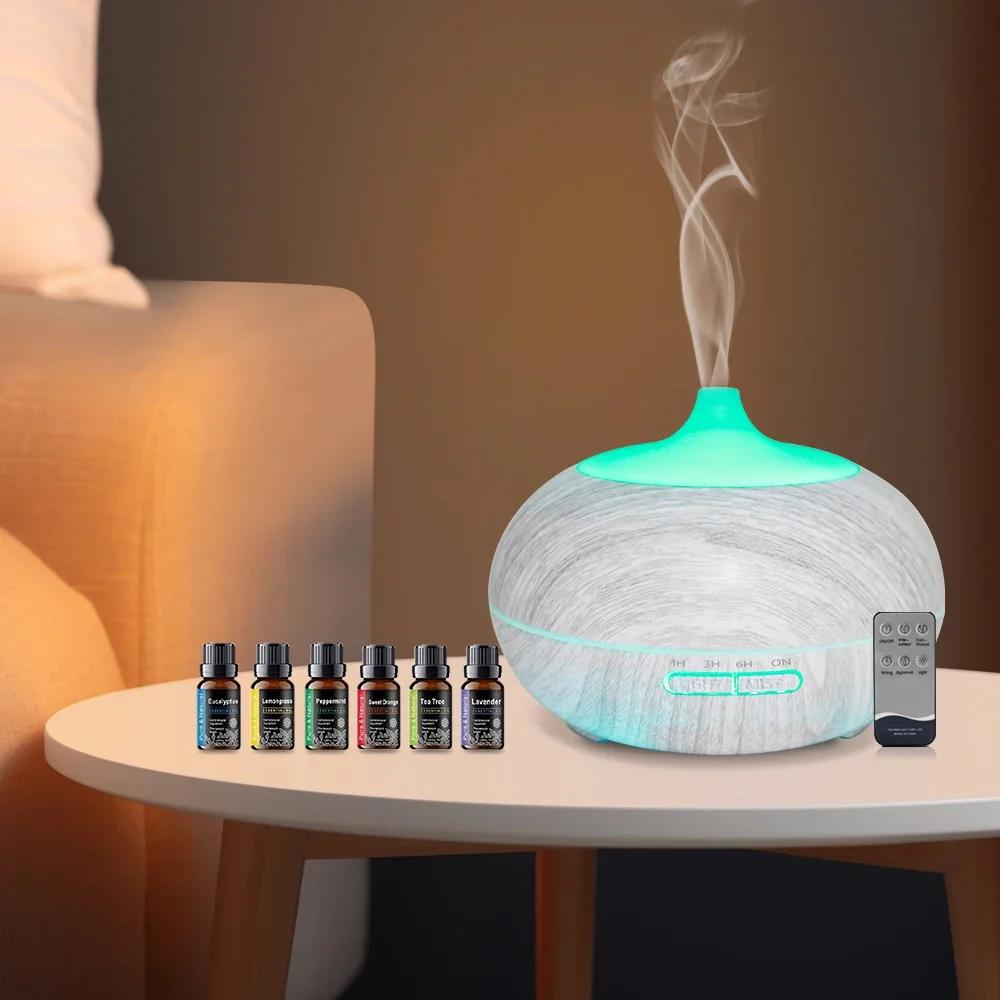 

Enhance Your Space with 550ml Wood Grain Diffuser Includes Remote, 6 Oils & Soothing 7 Color LED Lights білий