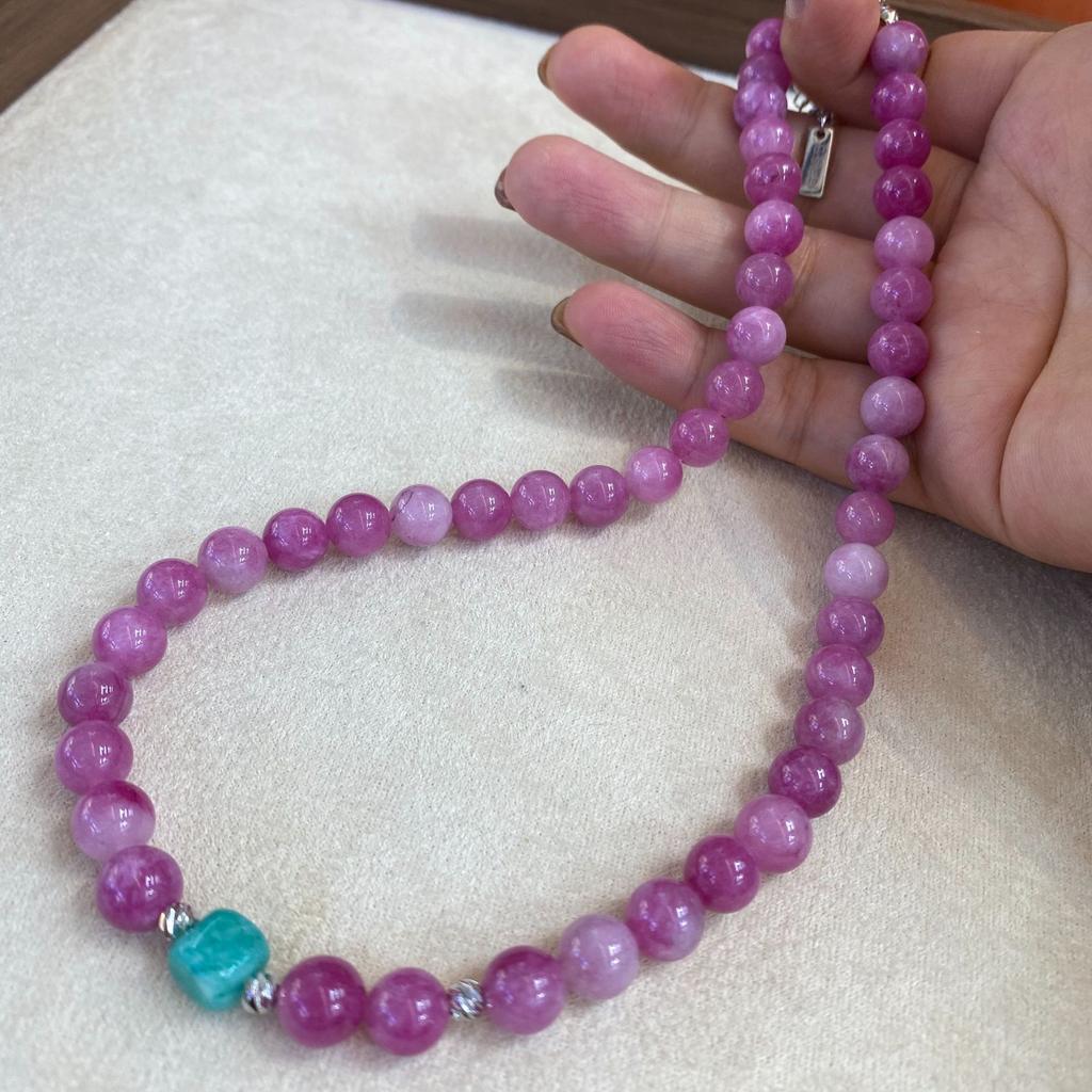 8M Rose Red Tourmaline Round Bead Necklace With Old Mine Tianhe Stone Women'S Chinese Niche Beaded Collarbone Chain