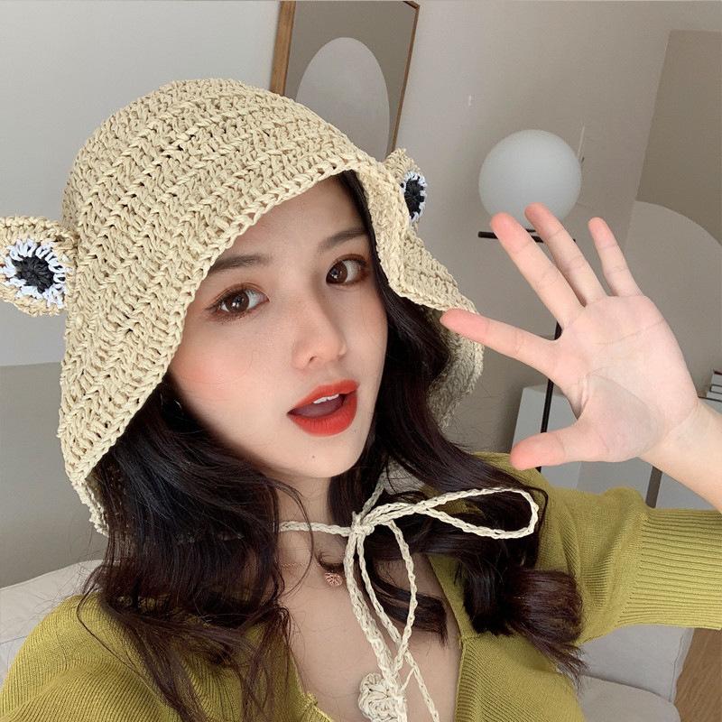 

Versatile Style Hat Straw Woven 4 Sweet And Cute Frog Hatscaps Shaped бежевый