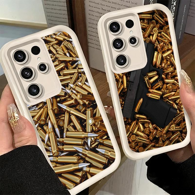 Phone Case for Samsung Galaxy S26 S25 Ultra S24 FE Gold Gun Bullets AK47 Handgun Shell S23 Plus S22 + S21 S20 5G Soft Silicone F