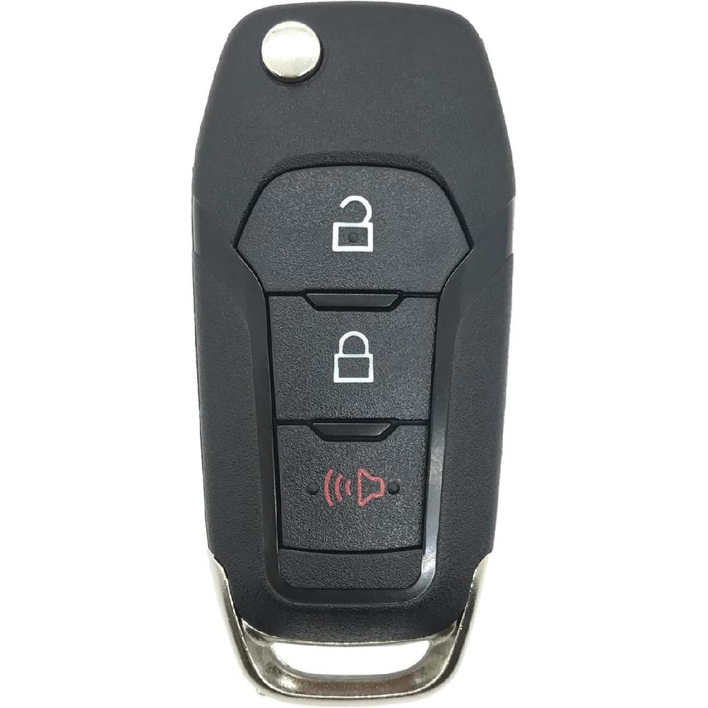 Folding Flip Key Fob Shell Case Fit for Ford F-150, F-250, F-350 (2015-), Explorer (2016-), F-350, F-450, Black Plastic, 3 Buttons