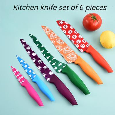 Kitchen Knife Set Color Printed High Quality Stainless Steel Household Kitchen Knife Cutting Meat Fruit Bread Knife Gift Knife Set