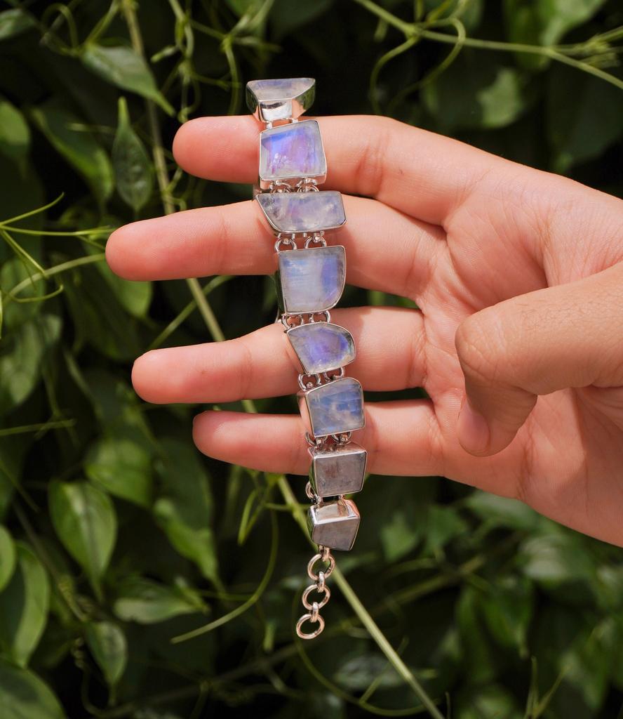 Natural Moonstone 925 Sterling Silver Bracelet: Adjustable Gemstone