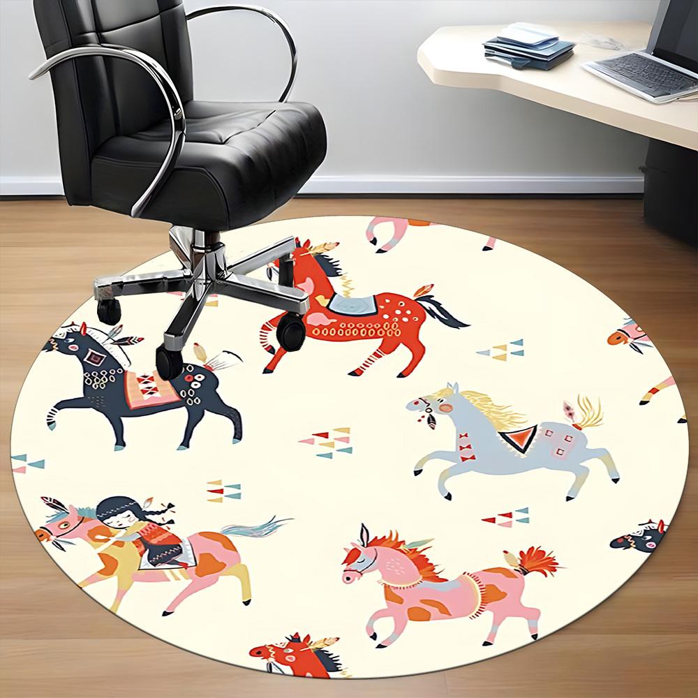 1PC Horse Pattern Office Round Area Rug, Mat Suitable For Office, Under Office Chairs Bedroom Living Room Home Decor, Room Deco