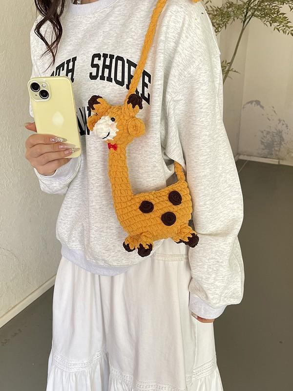Animal Safari Mini Handcrafted Crochet Bag With Pure Color Knit For Daily Use