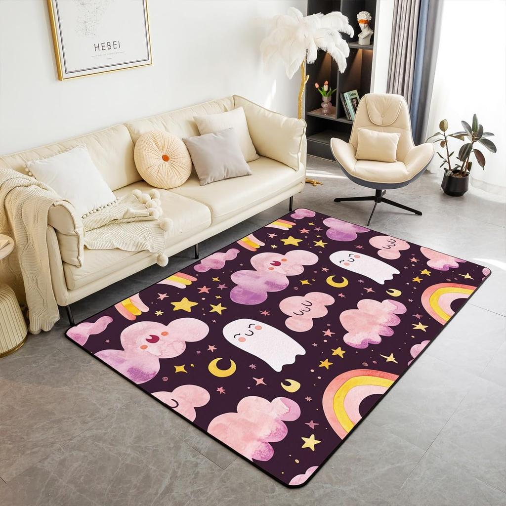 Erosebridal Outer Space Carpet 5x7 Universe Stars Moon Print Area Rug Planet Space Theme Indoor Floor Mat Cosmos Blue Decorative Rug for Boy