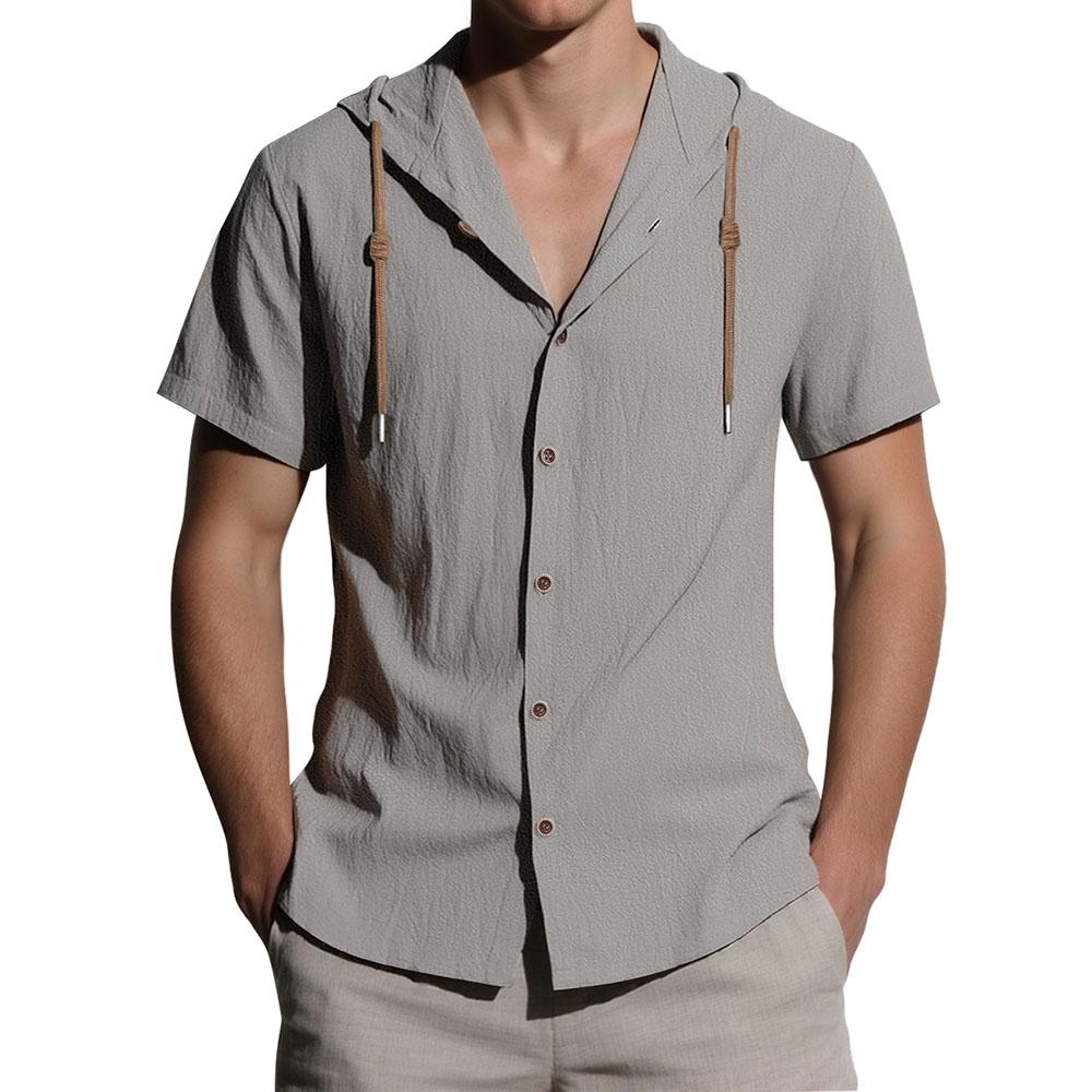 Summer New Men's Shirt Cotton Linen Hooded Tops Hot Sale Fashion Breathable Lightweight Simple Style Male Single Breasted Tees