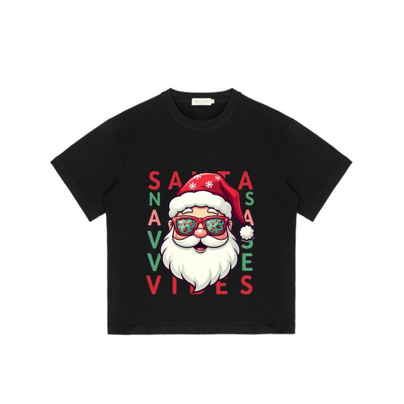 Christmas T-Shirt Black Santa Claus with Sunglasses and Navidad Text Holiday Party Wear