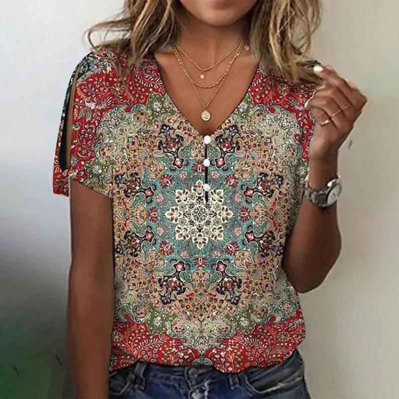 BITCED Blusas y Camisas Casuales de Moda para Mujer de Manga Corta con Cuello en V