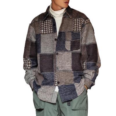 Fashion Long Sleeve Shirt Autumn Clothes Retro Switching Design Thick Patchwork Tweed Check Outerwear [CHANGE WELL] Men's Spring/Autumn/Winter