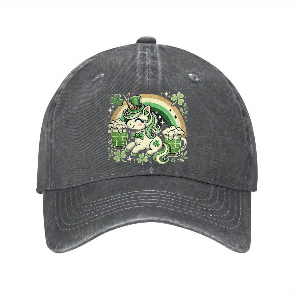 St Patrick Unicorn Baseball Cap Festive Beer Rainbow Distressed Denim Adjustable Hat for Men Women