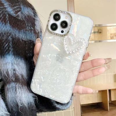 Korean Fashion Electroplated Frosting Pearl Love Heart Phone Case For iPhone 15 14 13 12 11 Pro Max INS Shockproof Cover