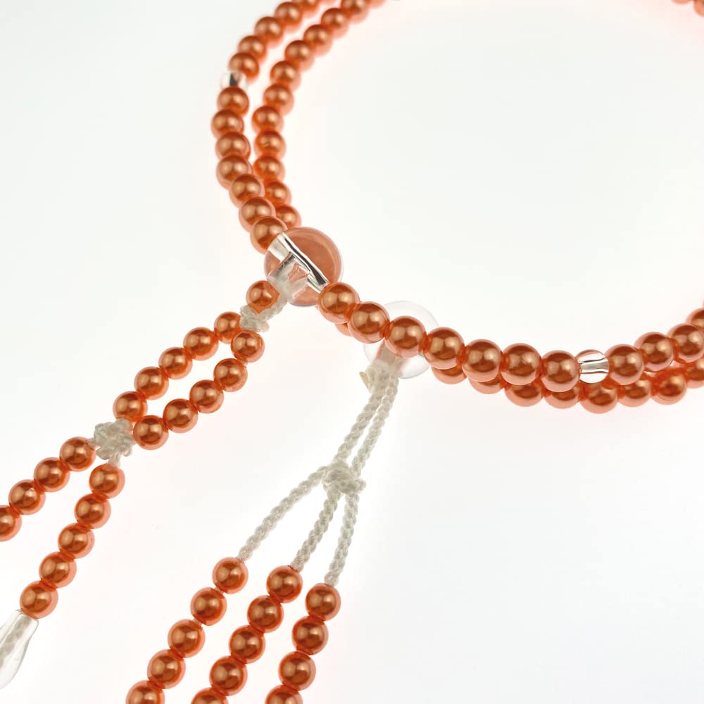 Myorenka Soka Gakkai Prayer SGI Prayer Beads for PC Pearl and Acrylic Crystal Temari Tassel Beads, Women, Medium, Finish, Two-Color (Orange)