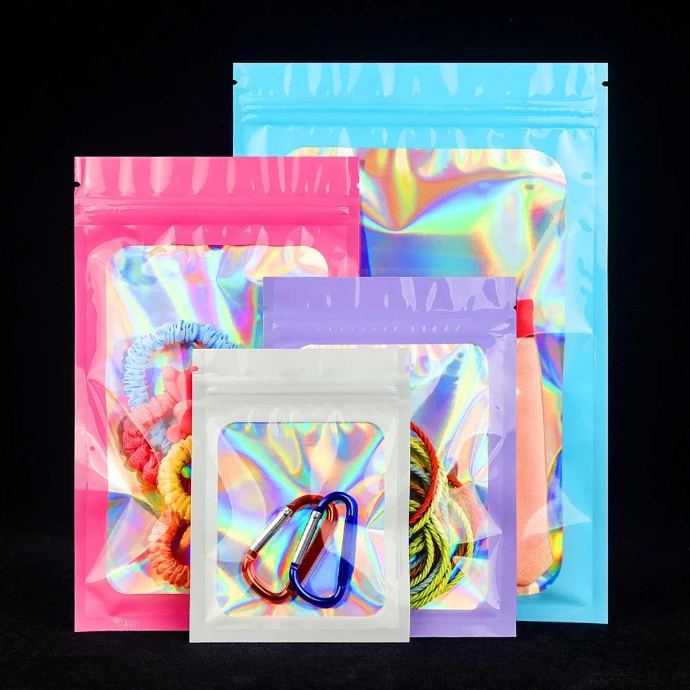 100pcs Color Holographic Sealing Ziplock Bags,Jewelry Necklaces Cosmetics Packaging Sachet,Packing Bags for Small Business