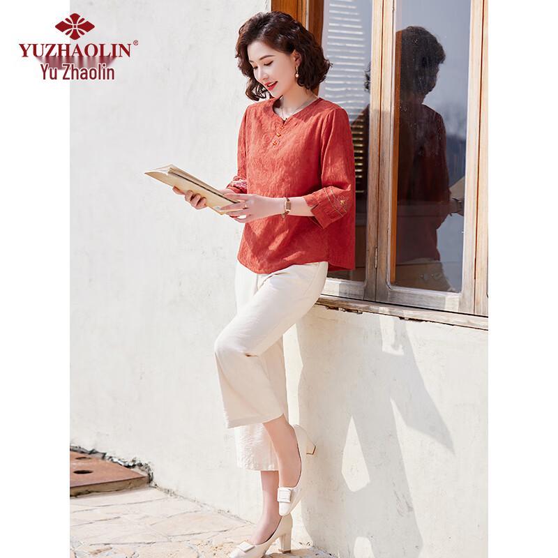 Yu Zhaolin Elderly Women's Summer Two-Piece 3/4 Sleeve T-Shirt Set