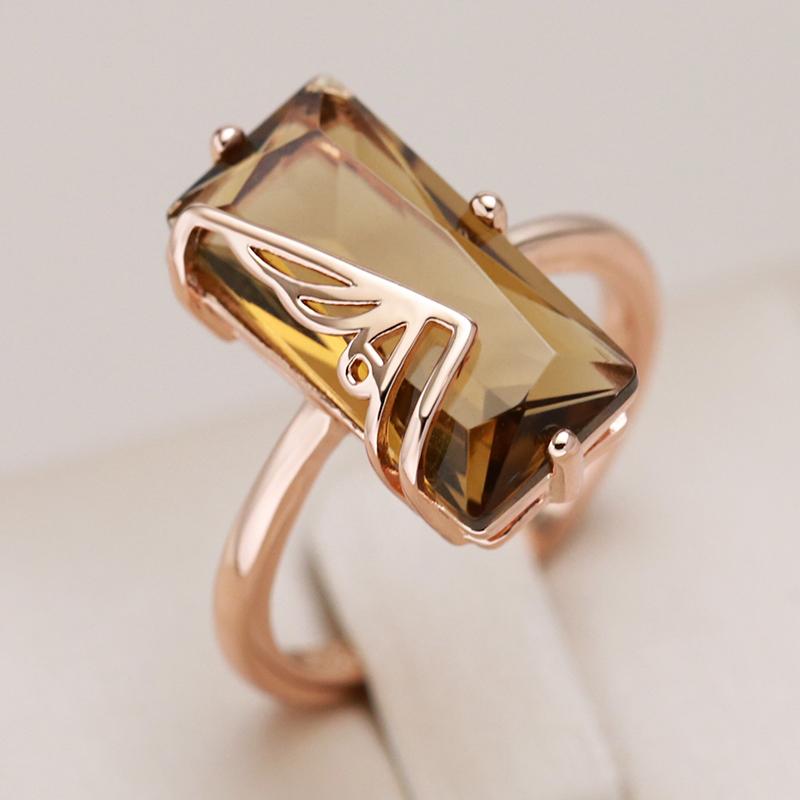 Jewelry Ring 1 Women's Light/Brown/Gold Fashion Natural Zircon Big Ring For Simple Square Rose Color High Quality Daily Jewelry