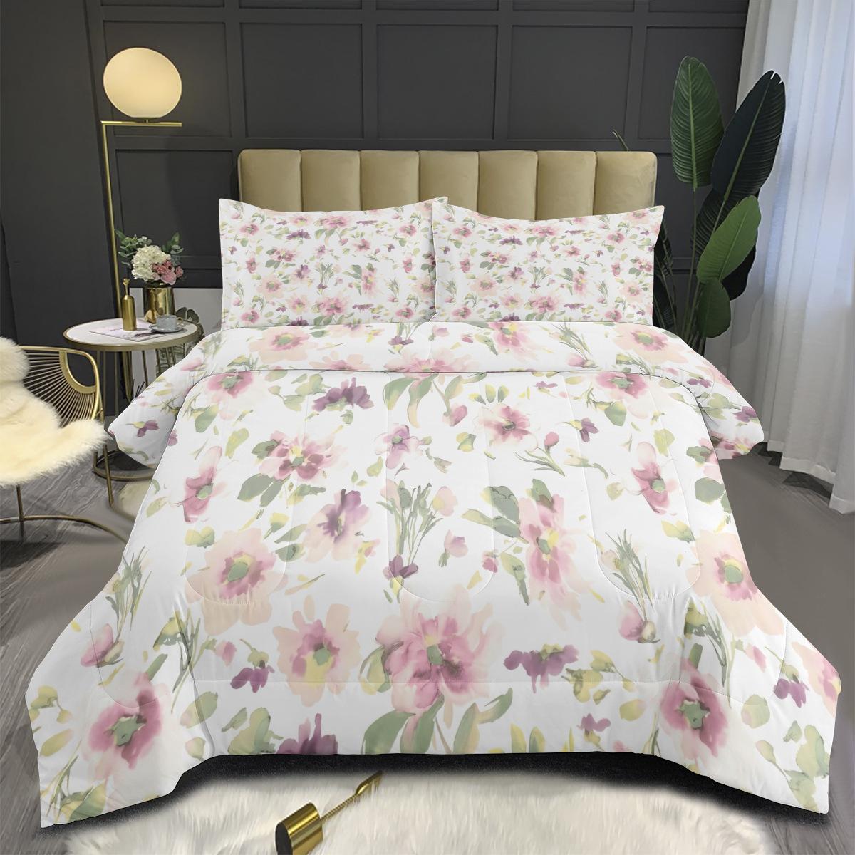 Small Floral Feather Silk Cotton Fat Quilt Digital Printing Three-piece Quilt Cover Set 140*200cm