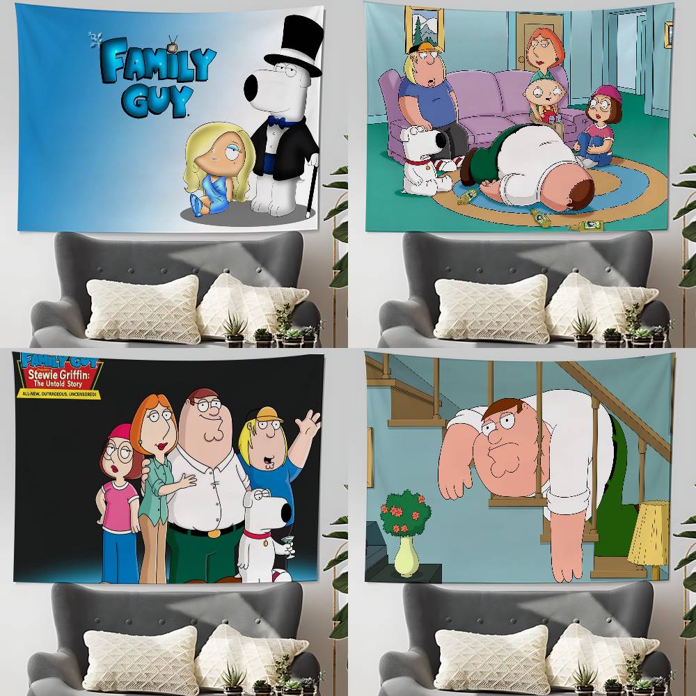 FFamily Cartoon GGuy Tapestry Wall Hanging Tapestry Art Deco Blanket Curtain Hanging At Home Bedroom Living Room Decor