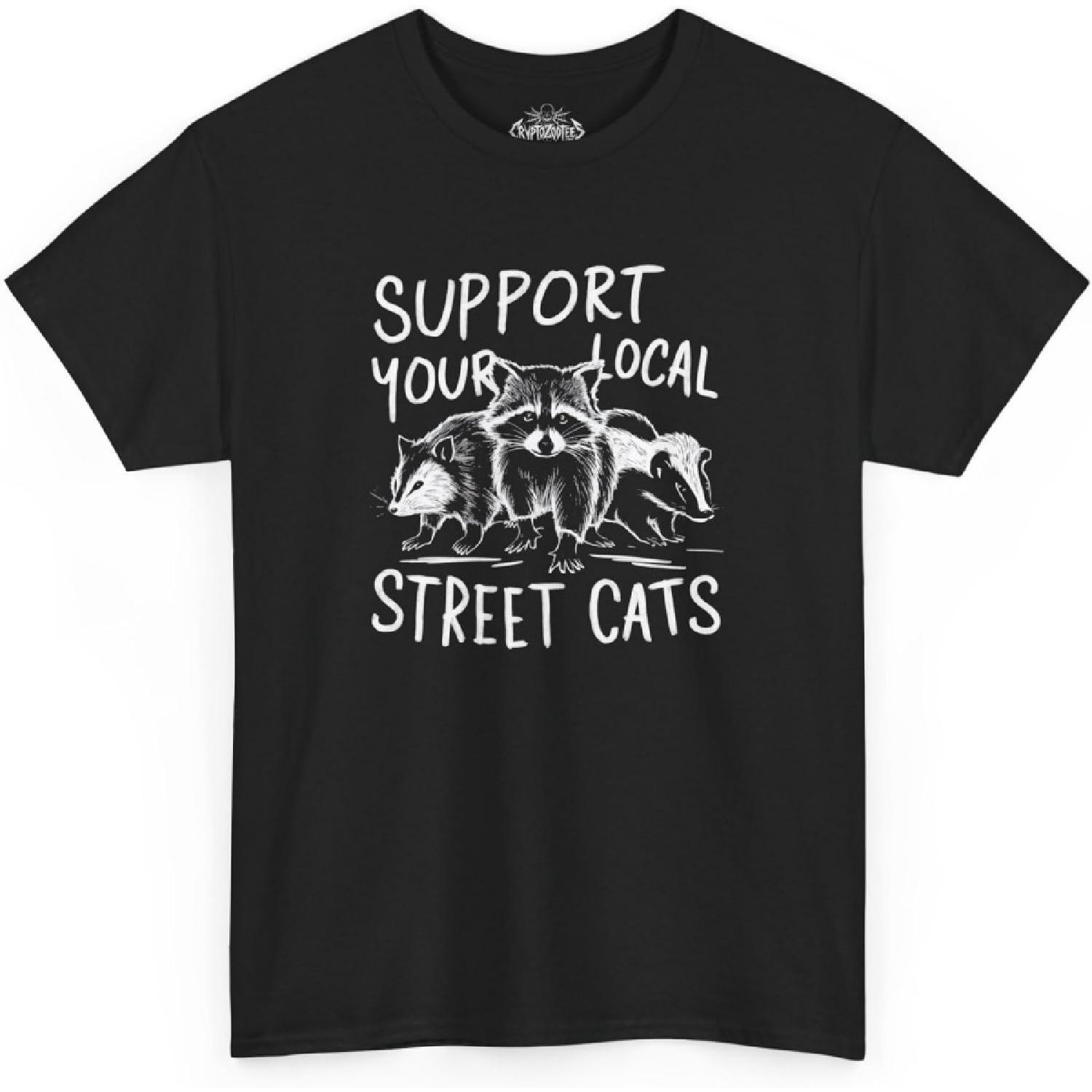 

Support Your Local Street Cats Shirt _ Funny Raccoon Possum Skunk Tee _ Animal Humor Graphic T-Shirt XXXXXL різнокольоровий