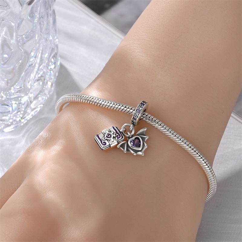 Halloween Party Copper Heart Shaped Bat And Magic Book Pendant Beads Fit Charms Diy Bracelet For Jewelry Making Women Gift