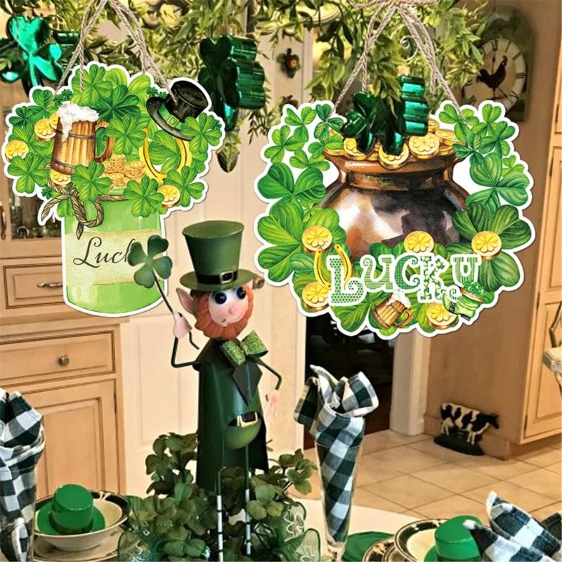 4Pcs Patrick's Day Luck Door Sign Front Door Hanging Sign Paper Plaques Hanging Ornament for Door Wall Decoration