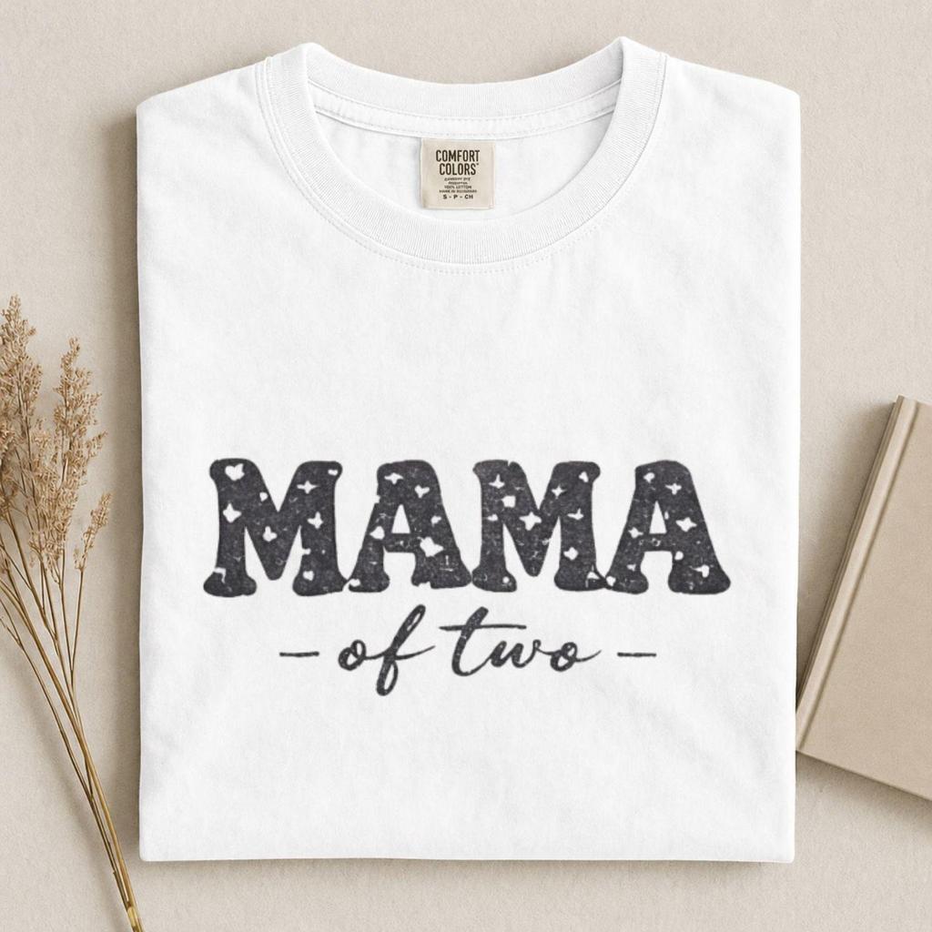 Mama Of Two Distressed Typography Shirt and kids tshirt, Minimalist Mom Graphic Tee