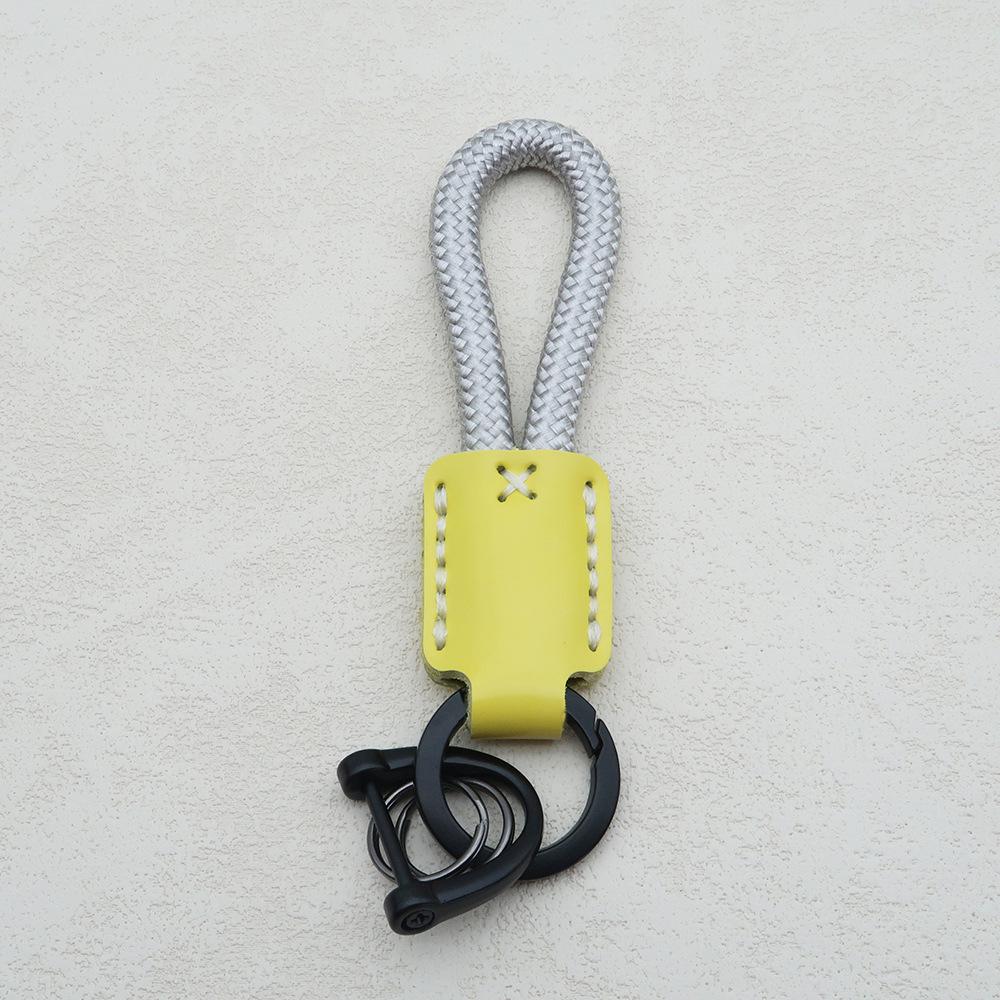 Hand-Woven Cowhide Leather Keychain Pendant with Logo Embossing - High-Quality Anti-Lost Car Lanyard