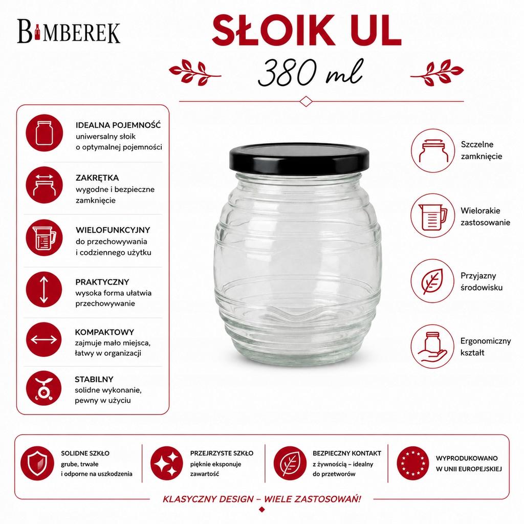 Dekorativní zavařovací sklenice UL 380ml na med skleněné dózy na medové zavařeniny dárek