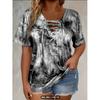 Women's Plus Size 5XL T-Shirt Fashion Tie Dye Print Loose Fit Tee with Lace-Up Short Sleeve T-Shirt Ladies Casual Drape Neck T-shirt