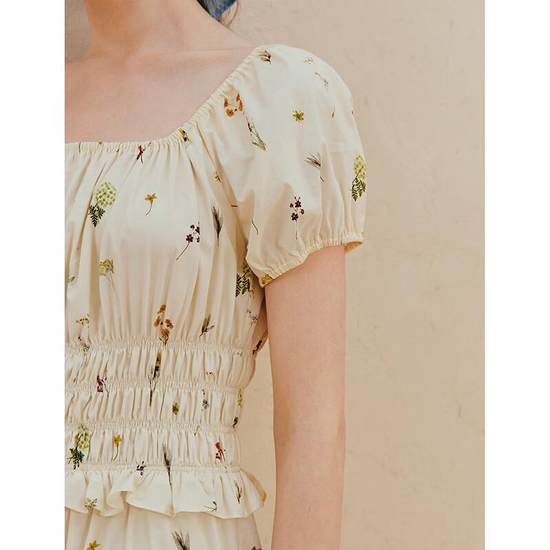 INMAN French Print Lace Puff Sleeve Dress
