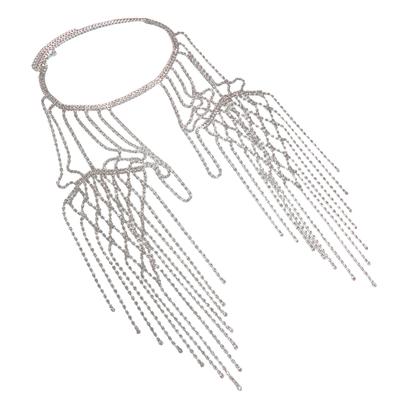 Colar de Cristal Luxuosa Corrente Corporal Joia Fantasia de Ídolo Strass Vintage para Ídolo Dançarino