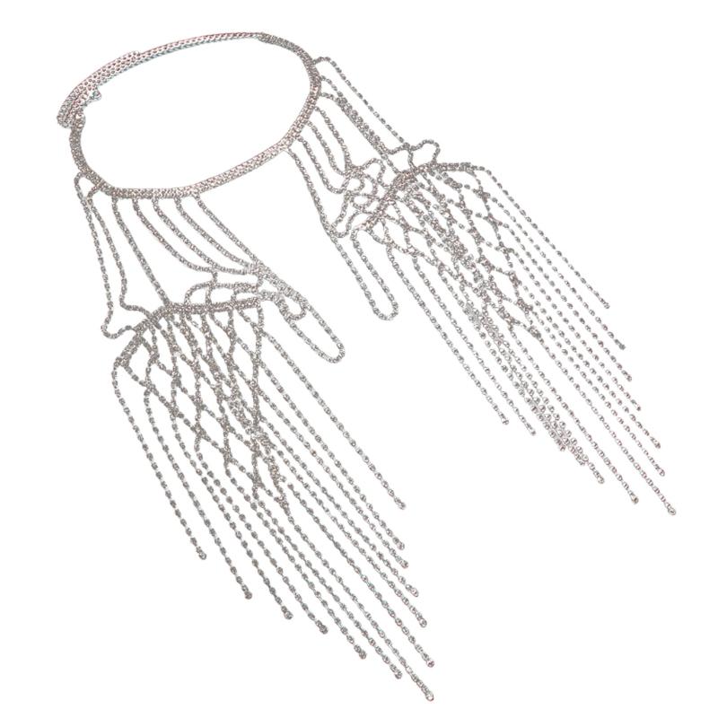 

Crystal Collar Necklace Luxurious Body Chain Jewelry Idol Costume Vintage Rhinestones for Idol Dancer серебряный