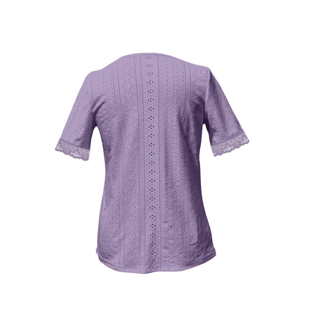 Summer Women's Square Neck Short Sleeve Eyelet Jacquard Casual T-shirt Top, European American Fashion Crossbody New Arrival