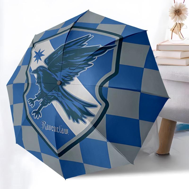 1PC Ravenclaw Raven Pattern Automatic Folding Umbrella, Portable Collapsible Design, Casual Outdoor Accessory, For All Seasons, Christmas Birthday Fes