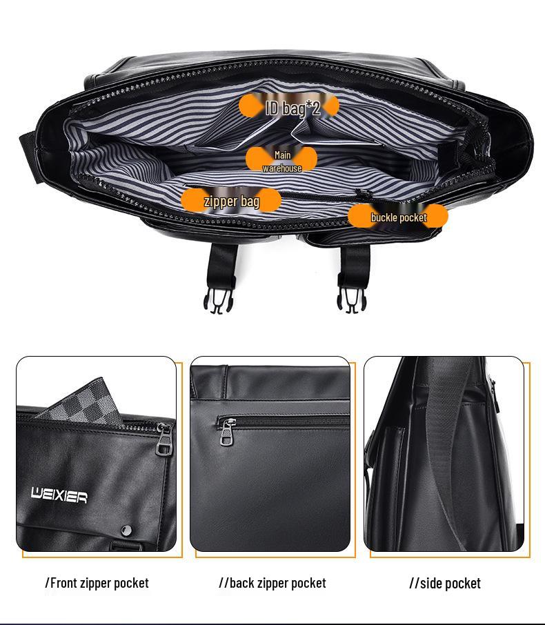 Business Casual Men's Large Capacity Wear-Resistant PU Splash-Proof Messenger Shoulder Bag