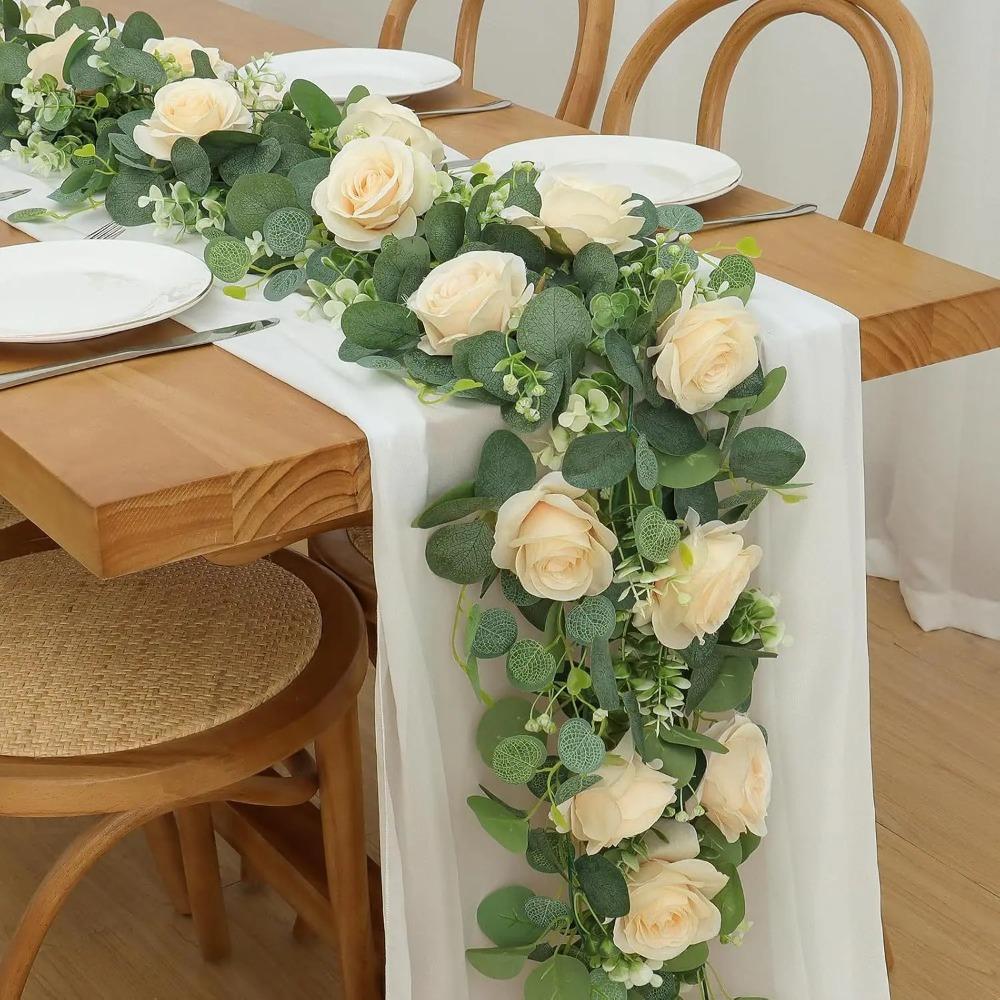 180cm Artificial Eucalyptus Garland With White Flowers For Home Festival Wall Hanging Garden Wedding Backdrop Arch Party Decor