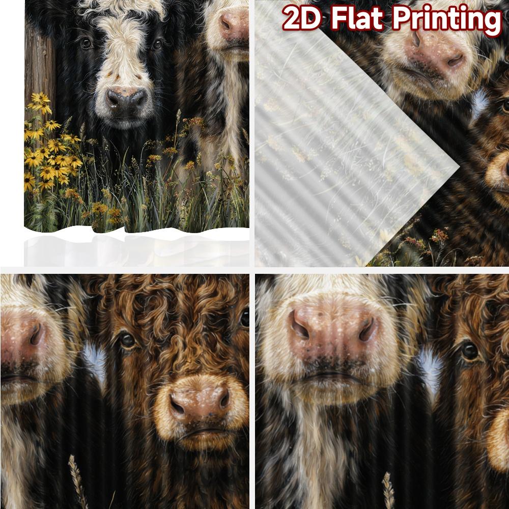2pcs, 2D FLAT PRINTING Curtains (Without Rod) Curious Cows Holiday Printed Curtains Yarn Curtains Thermal Insulation, and Room