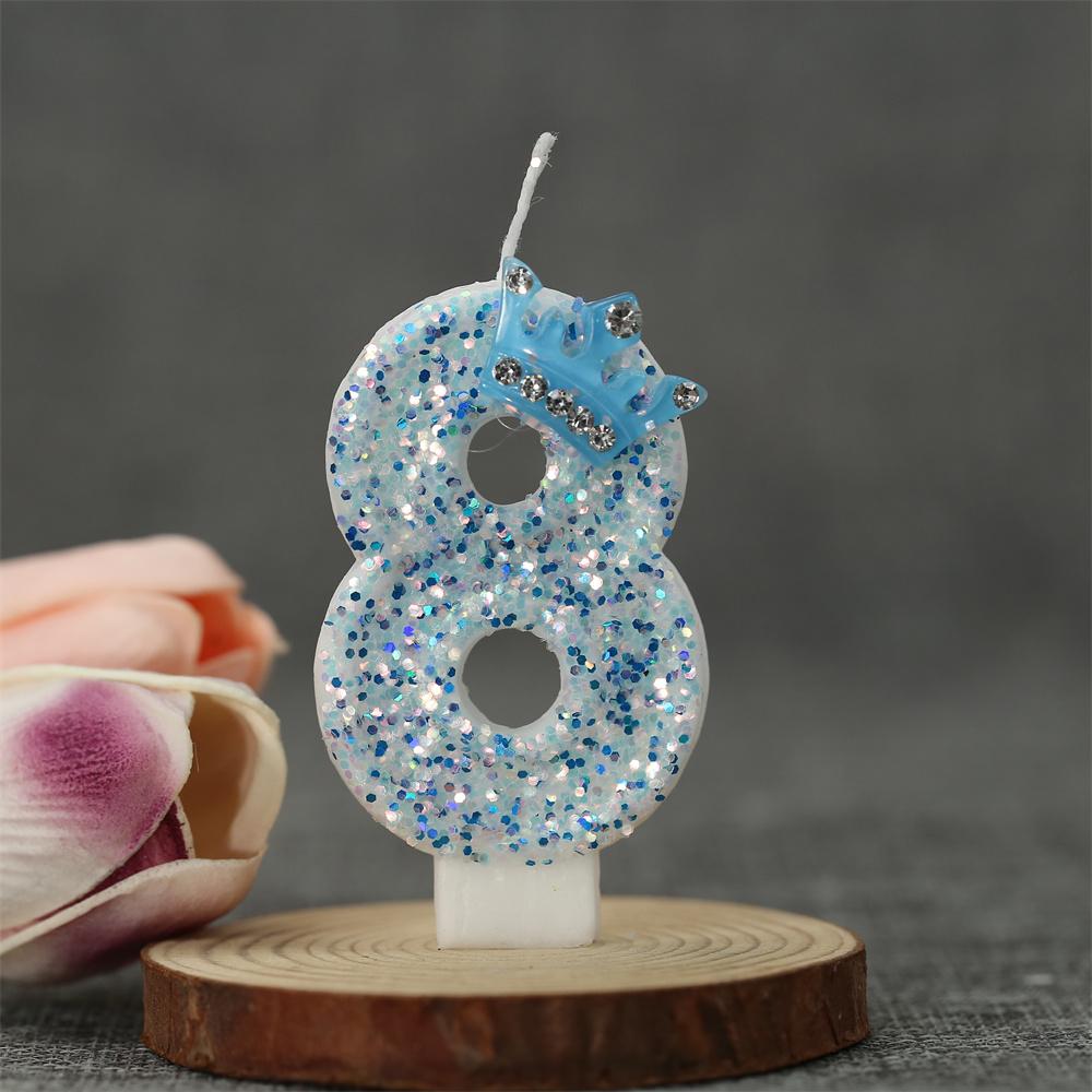 Blue Crown Birthday Frozen Candles for Cakes 0-9 Number Princess Cake Candle Party Decor Blue Crown Candle Stands Party Supplies