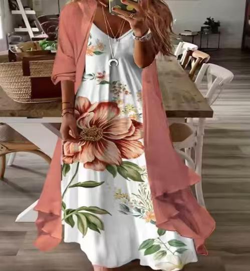 Abito estivo da donna con stampa per le vacanze, con bretelle, stile indiano, gonna svasata, set da due pezzi
