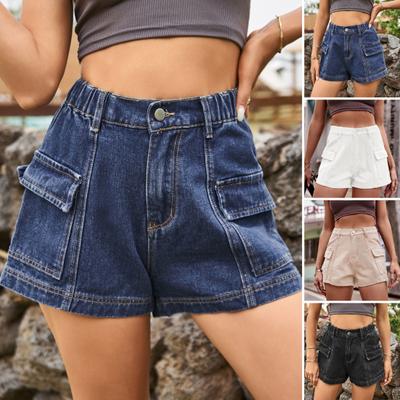 Women's Denim Shorts Mid Waist Straight Leg Cargo Jean Shorts with Pockets