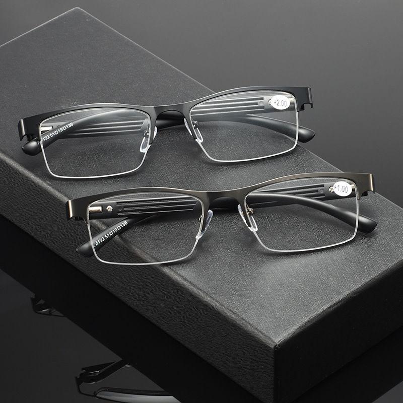Mens Reading Glasses Designer Half Frame Metal Reader Presbyopic Glasses +1.0 1.5 2.0 2.5 3.0 3.5 4.0