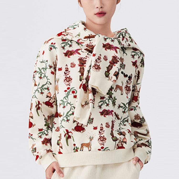 Li-Ning Year Of The Rabbit Prosperity Series Cartoon Print Crew Neck Sweatshirt Women Tops Off-White AWDT074-8