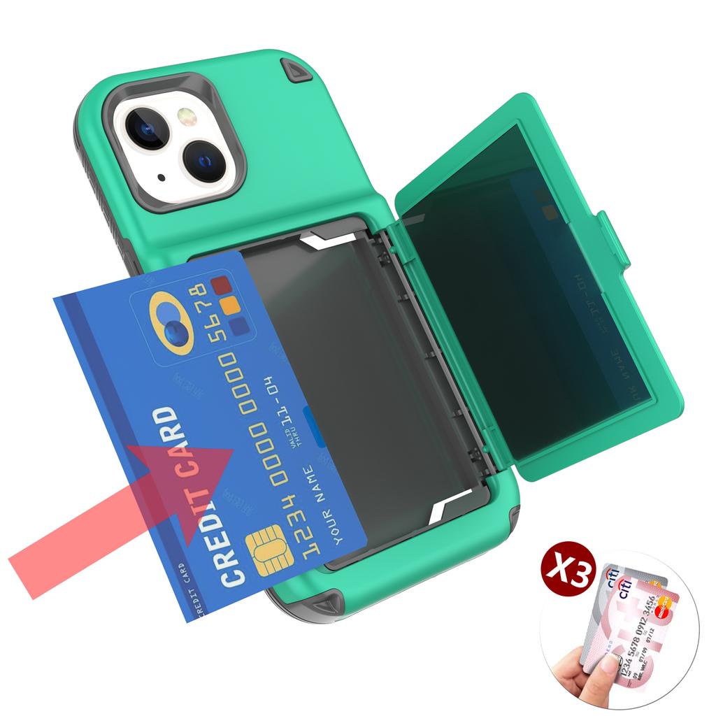 For iPhone 15 Card Case PC+TPU Phone Cover with Makeup Mirror