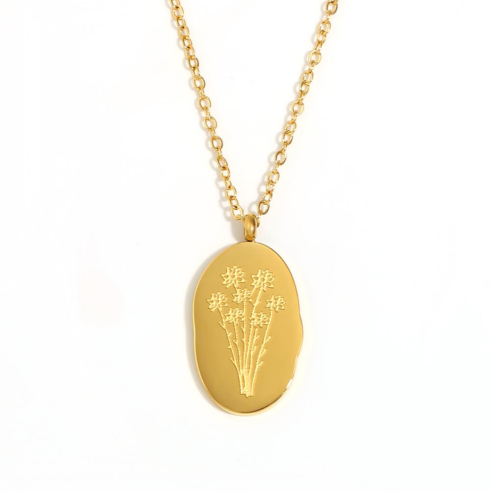 E.B.belle Tarnish Free Irregular Personality 12 Months Flower Pendant Necklace Stainless Steel Gold Plated Birthstone Necklace