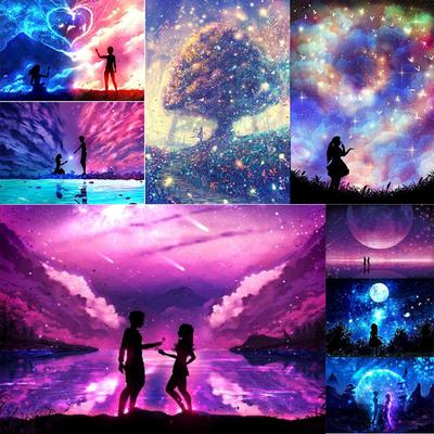 5D DIY Full Diamond Lover Under the Moon Beauty Scene Embroidery Painting Cross Kit Home Decor