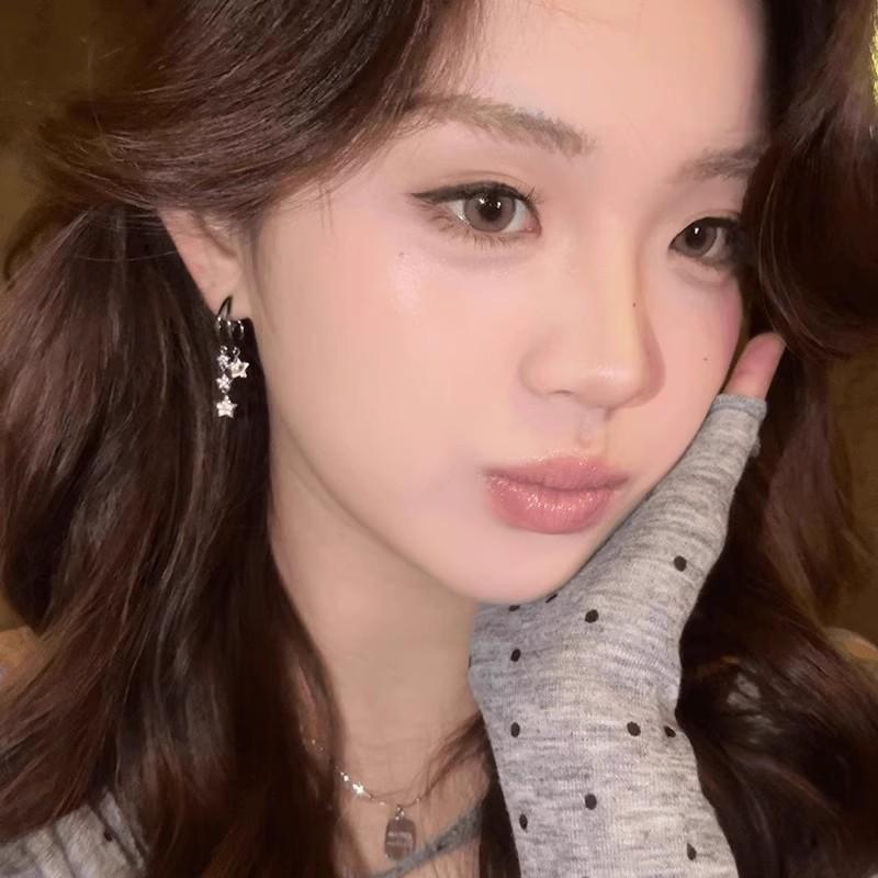 Silver Needle Flash Diamond Pentagram Fringed Earrings Women's Explosive Niche Design Sense Earrings Spice Girl Versatile Ear Jewelry