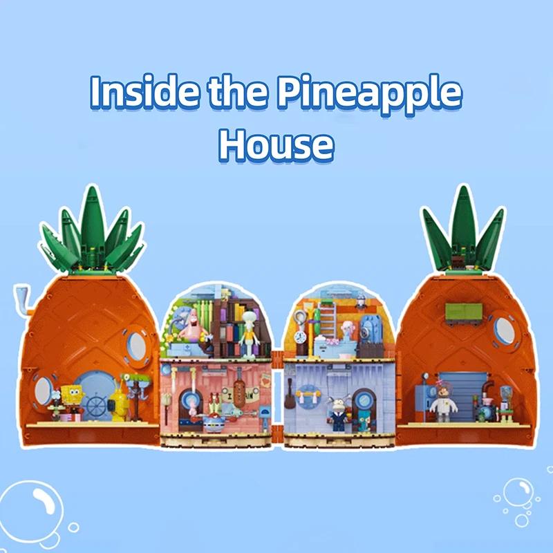 SpongeBob SquarePants Building Blocks Pineapple House Krabby Patty Restaurant Model Bricks Set Desktop Ornaments Kids Toys Gifts